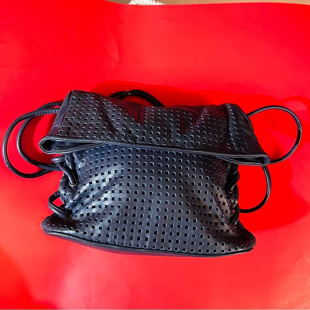 Vintage Brio Navy Leather Perforated Shoulder Bag
